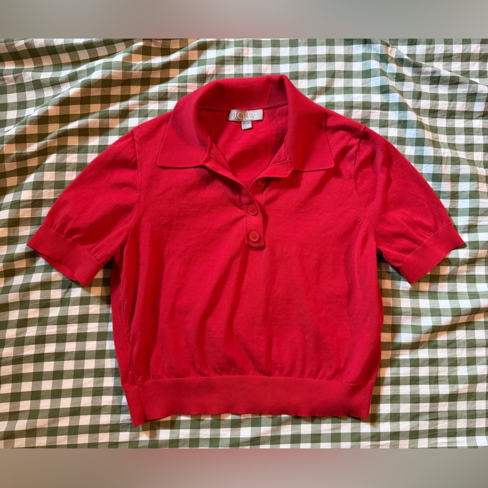 J. Crew Red Cropped Cotton Short Sleeve Sweater Small